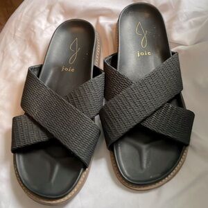 Joie Black Faux Leather Knit Cross Strap Nell Sandal size 7.5